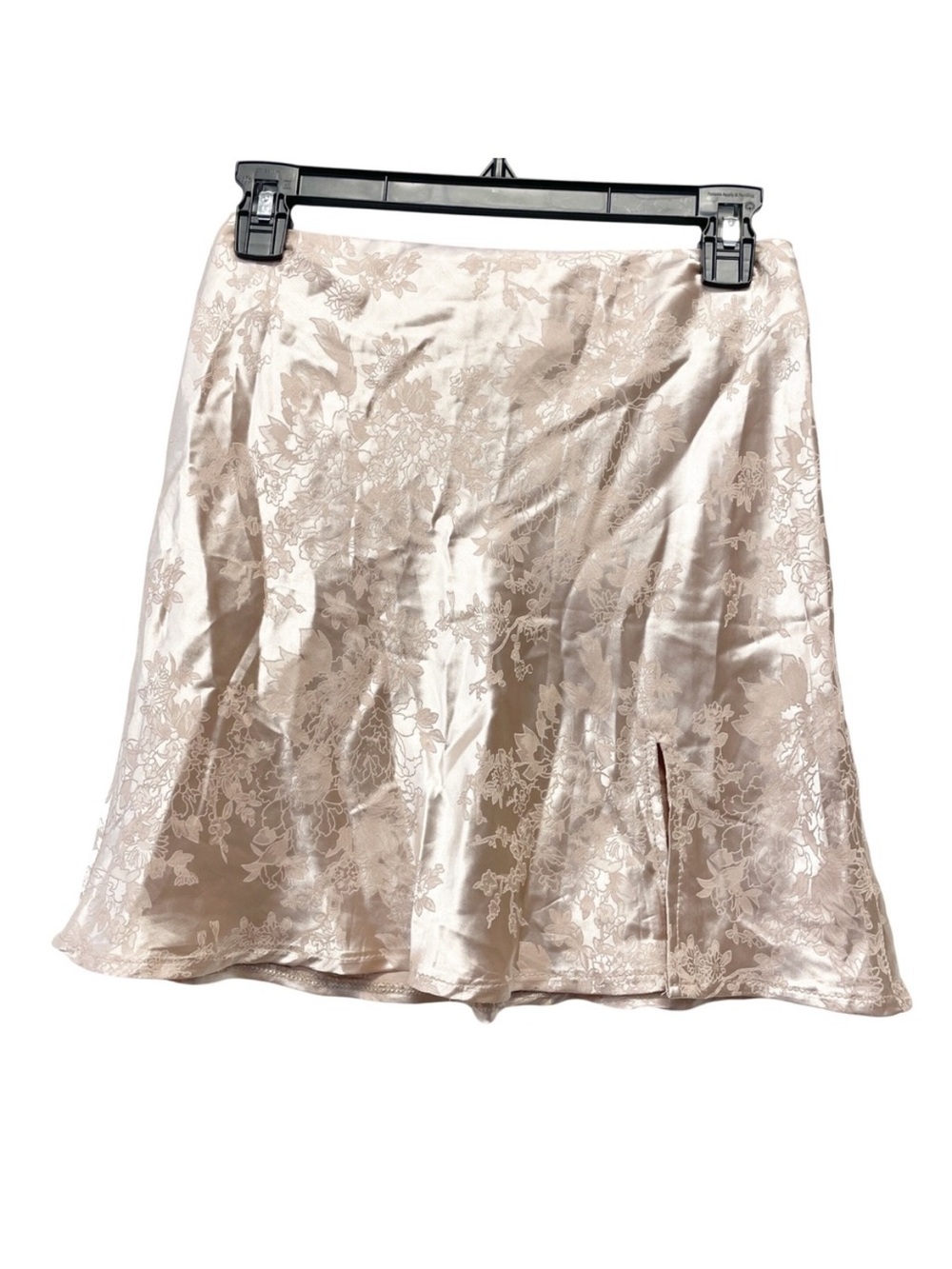 Princess Polly Champagne Floral Jacquard Satin Side Slit Mini Skirt Size 4